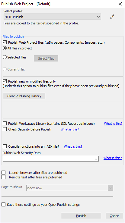 Publish Web Project settings